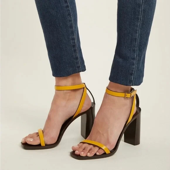 Saint Laurent LouLou Wood & Leather City Sandal 37.5 Strappy