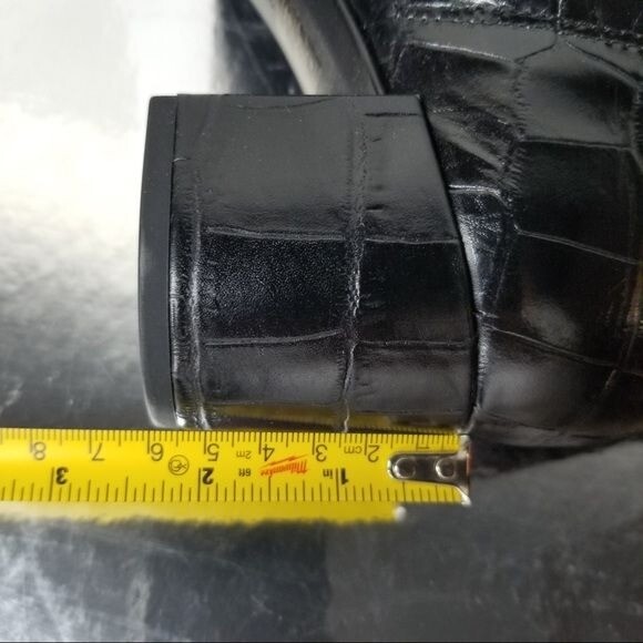 Pre-owned Sigerson Morrison Women's Black Paislee Croc Leath Knee High Boot 37- 0162, 0163