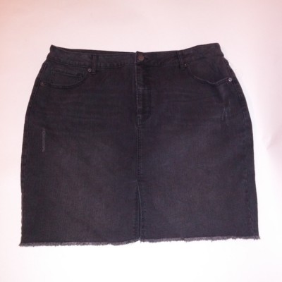 Faded Glory Womens Skirt Black Gray Demi Frayed Hem 5 Pocket Stretch