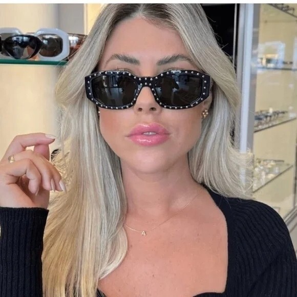 Pre-owned Versace Sunglasses Ve4361 539787 Medusa Biggie Black Gold Studs Rectangle