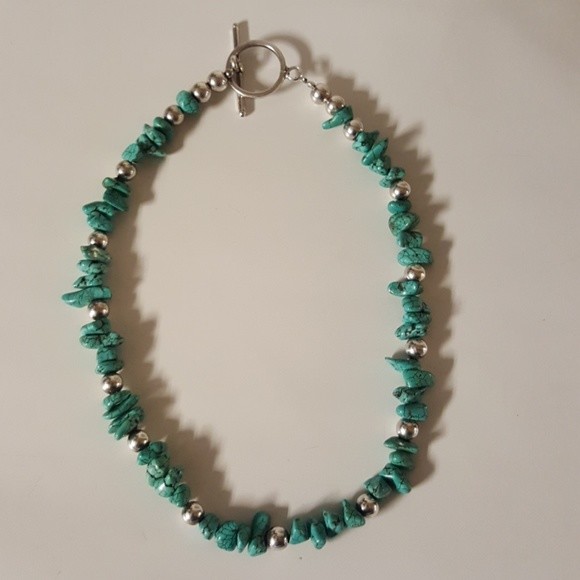 Turquoise Nugget Necklace 9 in Sterling Silver Toggle Clasp