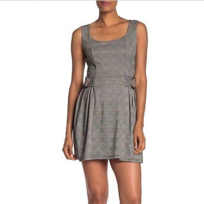 Bailey Blue Side Buckle Plaid Tank Mini Dress Size Large Black White