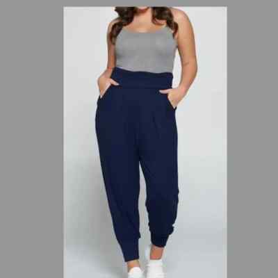 1X Banded Waist Harem Joggers Navy Blue Plus NEW