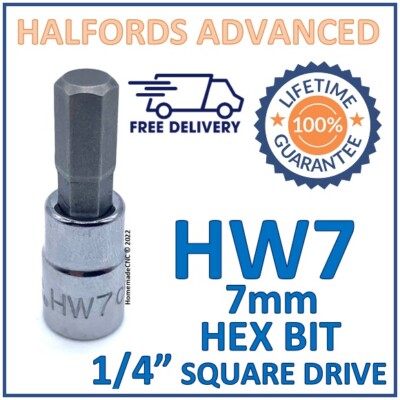 Halfords Advanced H7 7mm Hex Bit with 1/4'' Square Drive Adapter - New - Free P&P