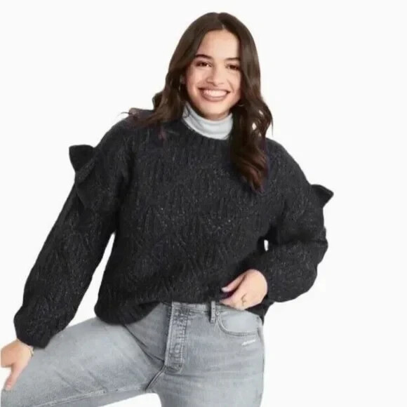 

Свитер вязки пуантель с рюшами Old Navy Black Metallic, размер, Черный