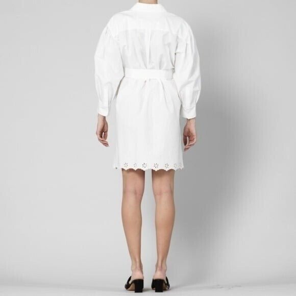 Pre-owned Max Mara Corinto Linen Blend White Button Down Belted Shirt Dress Size L