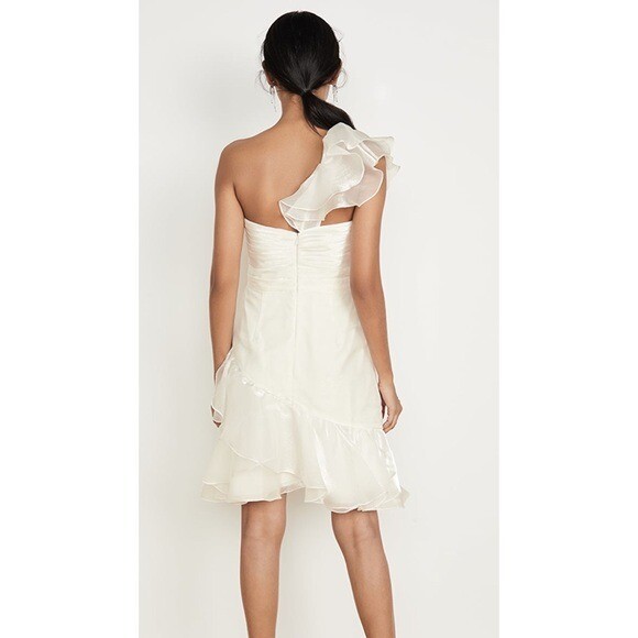 Pre-owned Marchesa Notte One Shoulder Cocktail Dress Ivory White Size 12