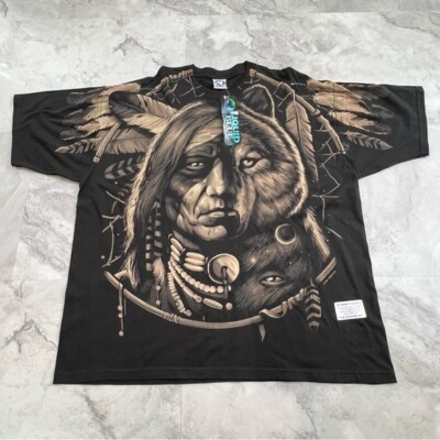 Vintage Liquid Blue Wolf Shirt Mens XXL XXLarge Black Tan Short Sleeve