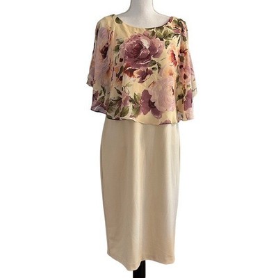 Connected Apparel ALYSSA FLORAL CAPE DRESS Women s SZ 10 Linen Cream NEW