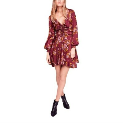 Free People Womens Morning Light Floral Print Ruched Casual Dress Size 2