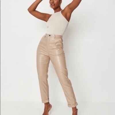 Missguided Women s Faux Leather Turn Up Cigarette Pants Camel Size