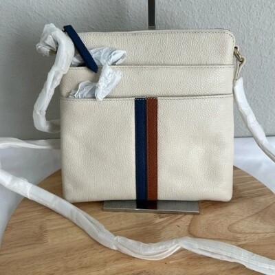 Real Simple Pebble Leather Multi-Zip Crossbody with RFID - Eggshell a399913 -