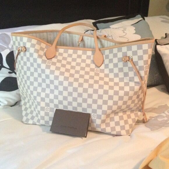 Louis Vuitton Damier Azur GM neverfull handbag Large beige NEW bag HOT STAMPED initials | in ...