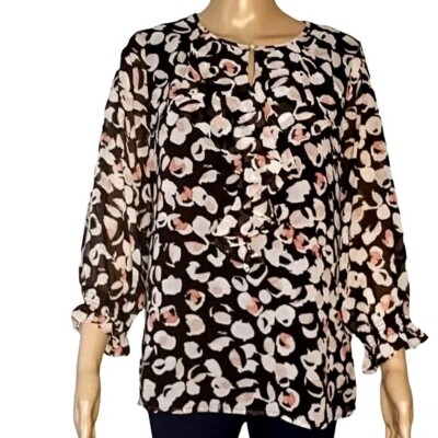 Karl Lagerfeld Paris Womens Top Size XS Floral Chiffon Keyhole Front Blouse New