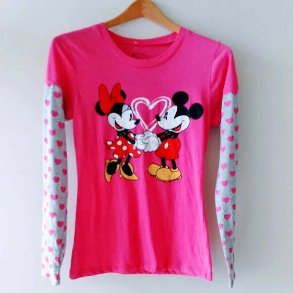 [CODEGRAPHY]★Disney Mickey Mouse Heart Minnie Mouse T-Shirt Disney Mickey and Minnie Mouse LOVE HEART Long Sleeve T