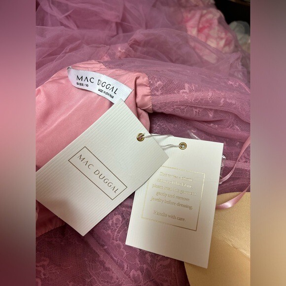 Pre-owned Mac Duggal 50661 Embellished Tulle One Shoulder High Low Gown Size 10 Rose In Pink