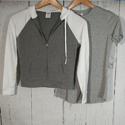 VS PINK Full Zip Hoodie & T-Shirt Set XS Gray/White NWOT