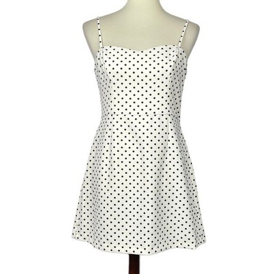 French Connection Dress Womens 8 Black White Polka Dot Whisper Strappy MSRP $148