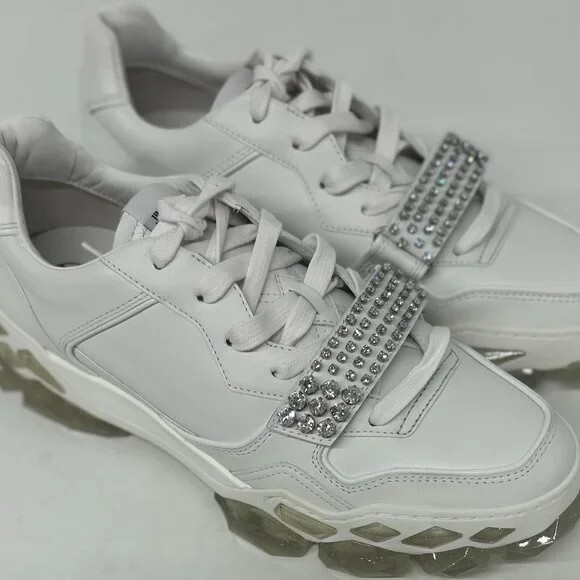 Pre-owned Jimmy Choo Men's White Diamond X Strap Low-top Sneakers (eu45/us12)