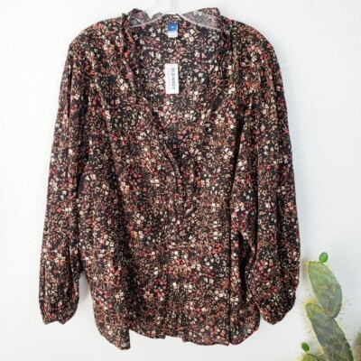 NWT Old Navy Plus size 3X Micro Floral Print Ruffled Balloon Sleeves Blouse Top
