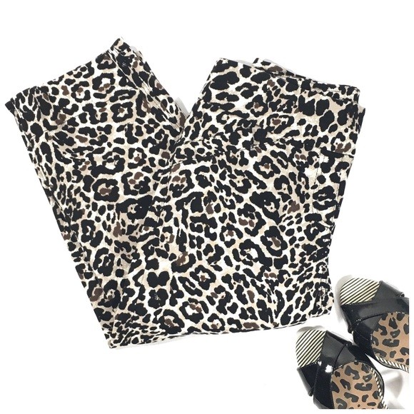 Leopard Print Cropped Capri Pants Size 6 Westbound Cotton Spandex Tummy Control