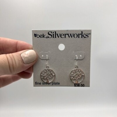 NWT Belk Silverworks dangle earrings tree silver tone