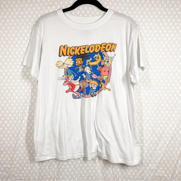 Nickelodeon Women T Shirt Sz XL White Graphic Print Short
