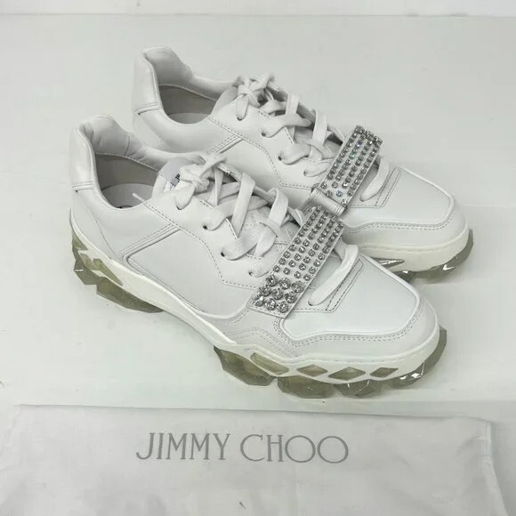 Pre-owned Jimmy Choo Men's White Diamond X Strap Low-top Sneakers (eu45/us12)