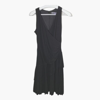 Carmen Marc Valvo Dress Women Sleeveless Flare Ruffles Stretch Size 8 Black Work
