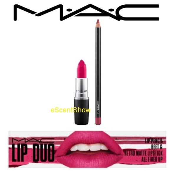 MAC FULL SIZE LIP DUO: BEET LIP PENCIL ALL FIRED UP RETRO MATTE LIPSTICK NIB  - Picture 1 of 1