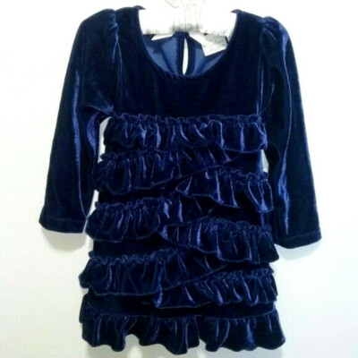 HEIRLOOMS Polly Flinders Blue Velvet Ruffle Dress & Headband 18m 24m