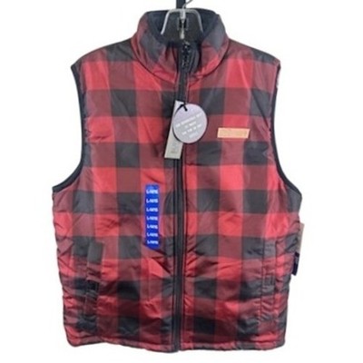 New Buffalo David Bitton Reversible Vest Size Large 14 16 Red Buffalo Check