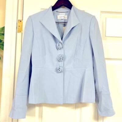 NWT Calvin Klein 3D roses baby blue three Button Blazer size 4 lined