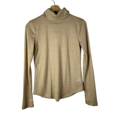 Gap Beige Gold Shimmer Turtleneck Long Sleeve Top XS