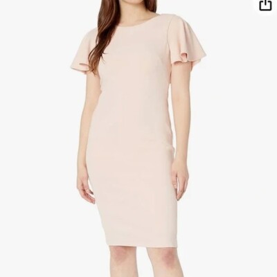 CALVIN KLEIN Flutter Sleeve Sheath Dress Blush Lt Pink NEW Womens Sz 12 petite 