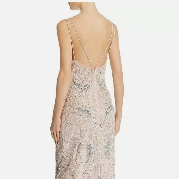 Pre-owned Aidan Mattox Petal Blush Deco Beaded Sequin Formal Evening Maxi Gown In Pink
