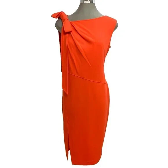 Новое элегантное женское платье-футляр с бантом на плече от Calvin Klein профессионального размера 14