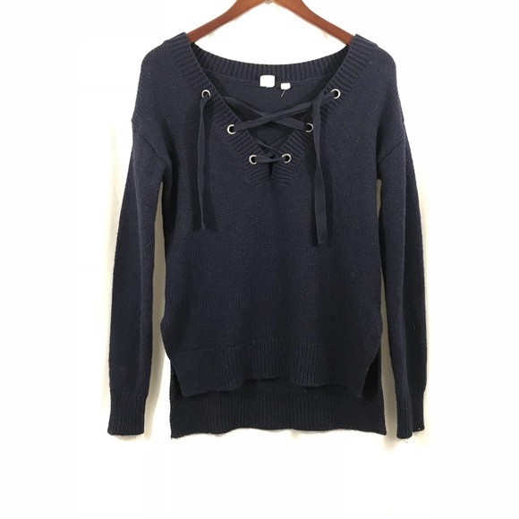 Gap Lace Up Pullover Sweater Navy Uniform, Size Medium