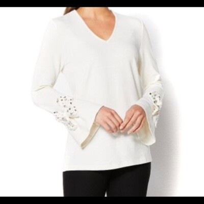 Joan Boyce Ivory Blouse V Neck Size 2X