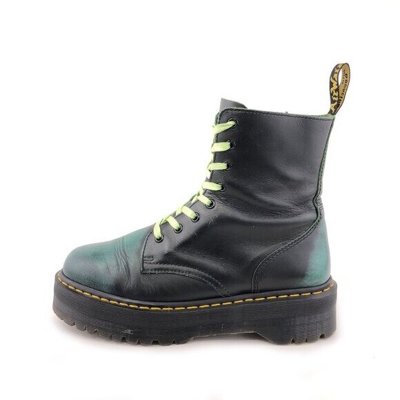 Dr. Martens Jadon Green Rub Off Leather Platform Combat