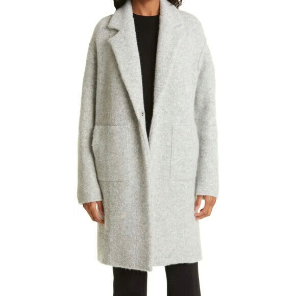 Pre-owned Vince $545  Wool Alpaca Chunky Thick Shawl Knit Sweater Cardigan Oversized Coat In Gray