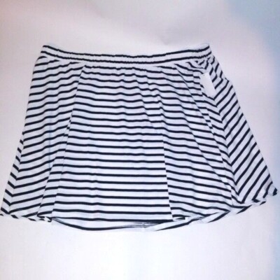 Joe Boxer Skater Skirt Elastic Waist Black White Stripe Womens