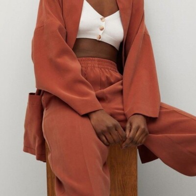 Mango NWT Wide leg Pleated Pants 'Kimo' in Orange Size Medium