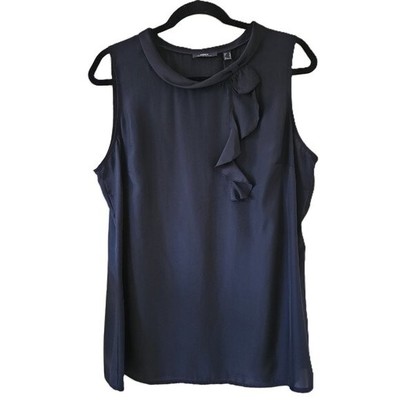 Mexx Metropolitan black sleeveless mockneck top with ruffle detail on front US14