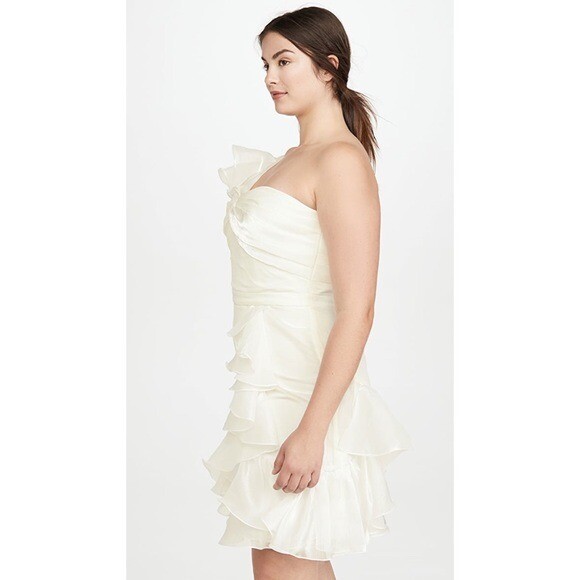 Pre-owned Marchesa Notte One Shoulder Cocktail Dress Ivory White Size 12