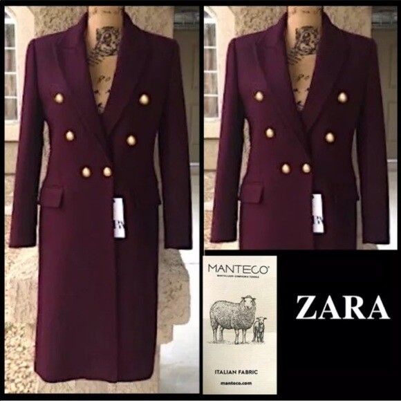 Pre-owned Zara Limited Edition Runway Style Wool Maroon Military Fitted Long Coat $299 In Red