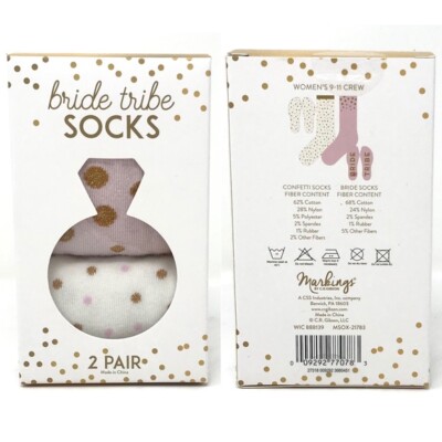 New Bride Tribe Crew Socks 2 Pair sz 9 - 11 Spell Out Bachelorette Wedding