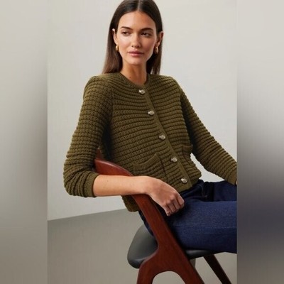 NEW Ba&sh Bash Gaspard Tweed Cardigan Jacket In  Kaki Olive Green | size 1 / S