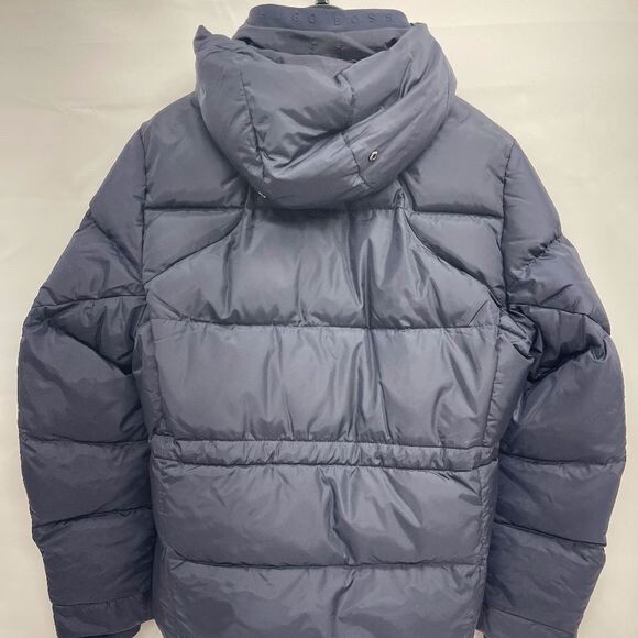 Pre-owned Hugo Boss Mixed-material Hooded Jacket With Logo Badge Large In Blue