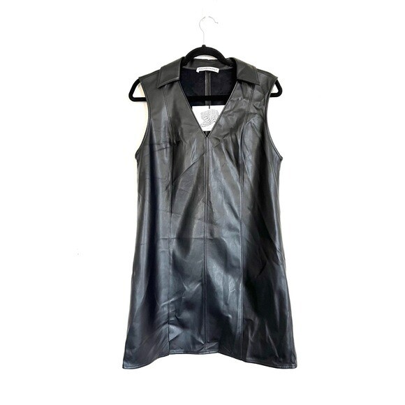 Pre-owned Alexander Wang T Alexander Wang.t Stretchy Collared Coated Mini Dress In Black Size Small